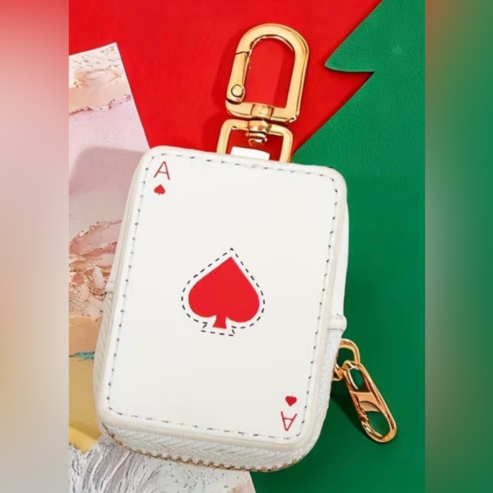Stylish NEW Ace of spades Card heart AirTag AirPod holder bag charm valentines